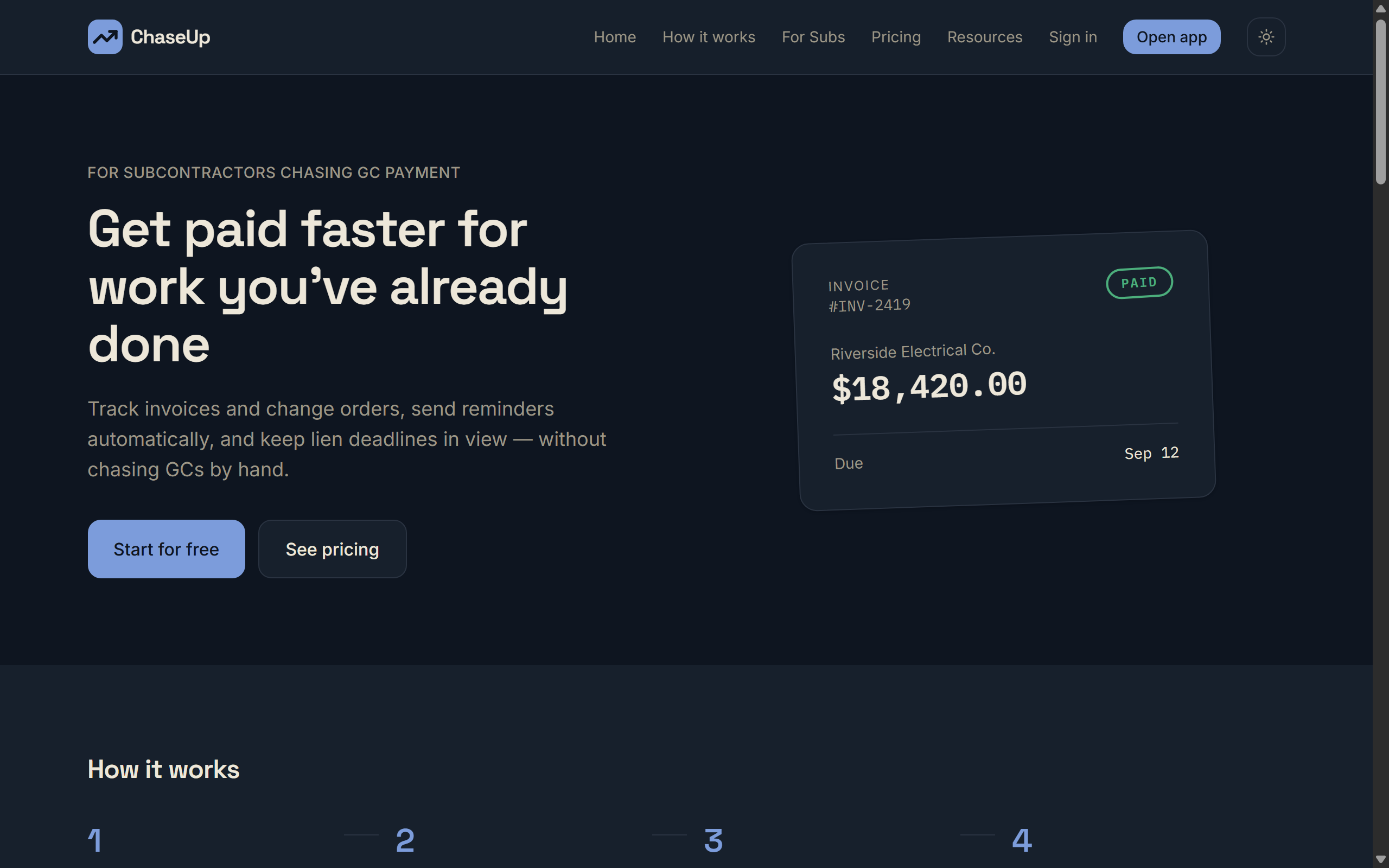 ChaseUp application dashboard interface