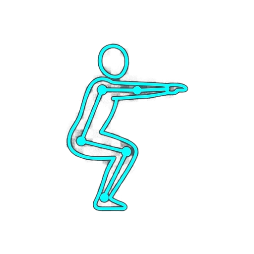 Illustrated skeleton tracking overlay of a squat