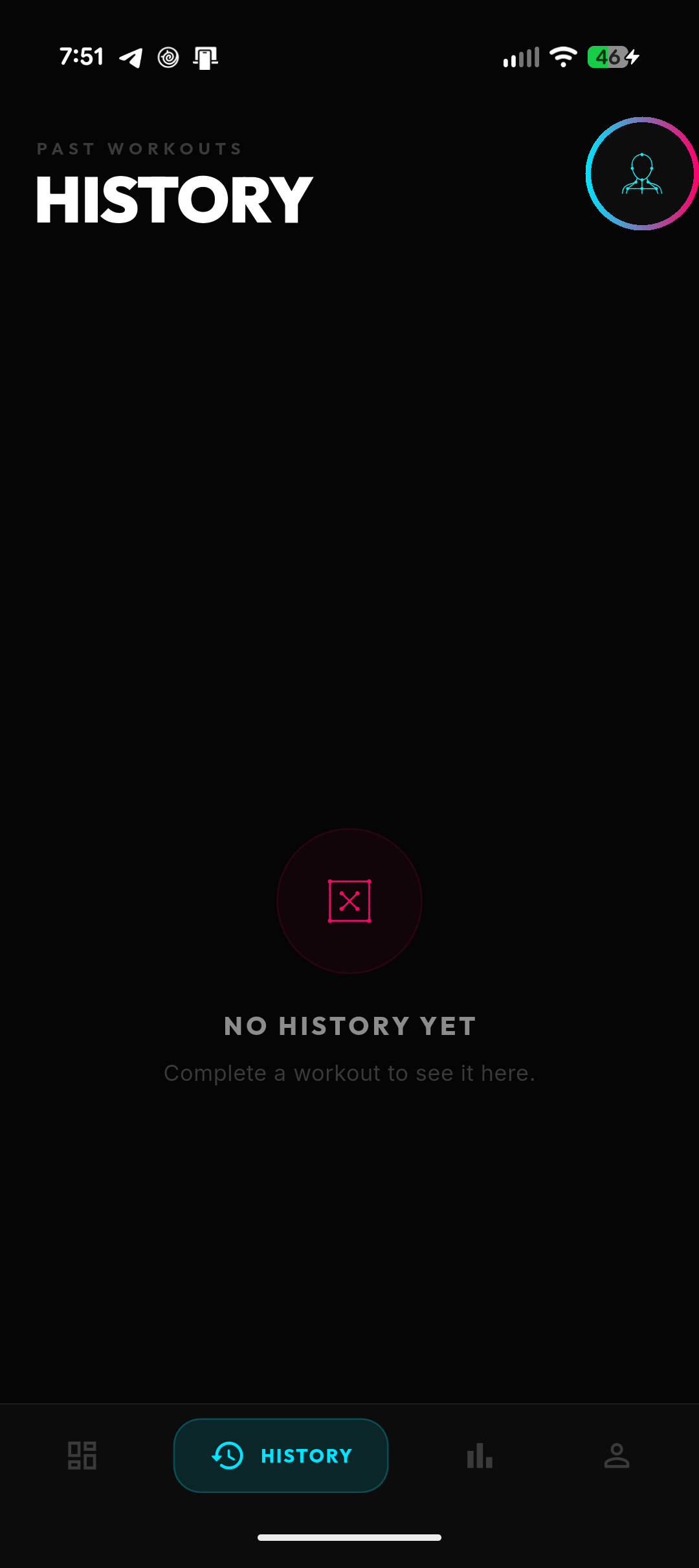 Form Analyzer workout history screen